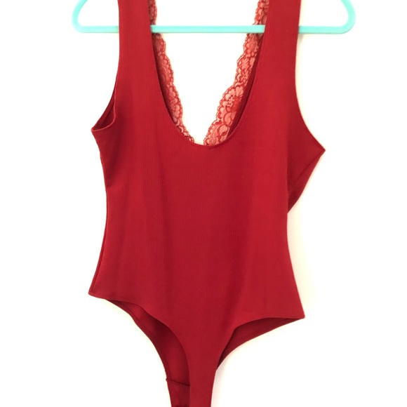 Free People NWT Body Suit Red with Lace Size M - Picture 4 of 16